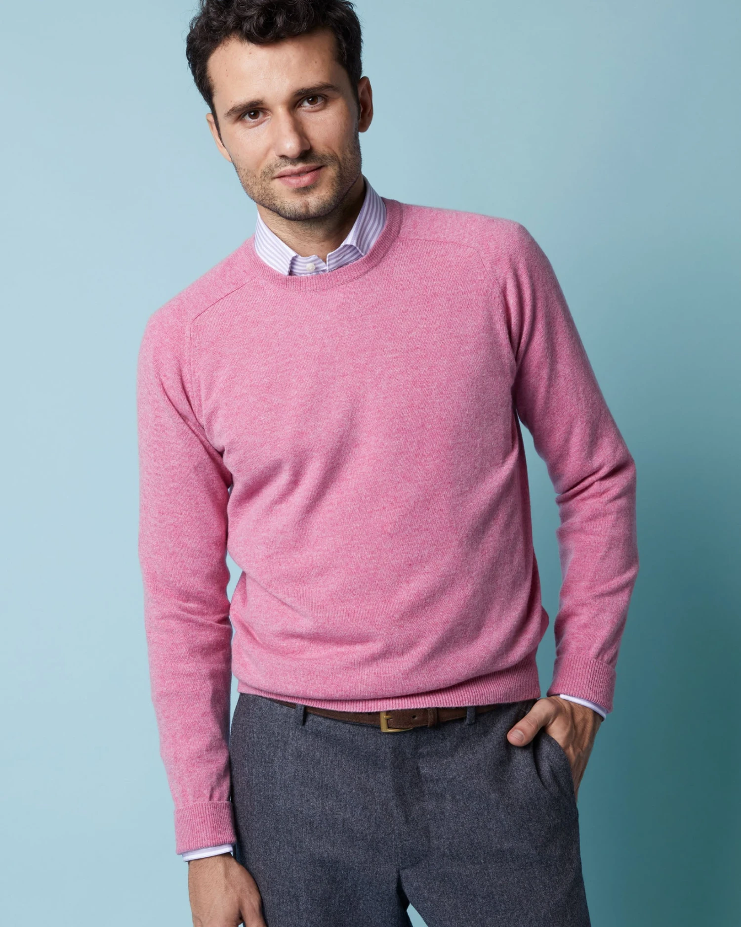 Classic Crewneck Sweater In Heather Berry Cashmere 2 Classic Crewneck Sweater In Heather Berry Cashmere - Image 2