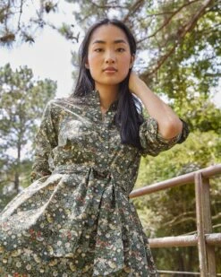 Long-Sleeved Gianna Dress In Hunter Multi Strawberry Thief Liberty Fabric -HERNO || ULLA JOHNSON || A.P.C. Shop M F23 CATALOG 33 D1 PDP REVISED