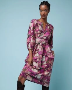 Trapunto Blouson-Sleeve Dress In Berry/Multi Winter Garden Venetian 17 Trapunto Blouson-Sleeve Dress In Berry/Multi Winter Garden Venetian -HERNO || ULLA JOHNSON || A.P.C. Shop M F23 CATALOG DROP 2 PDP 12