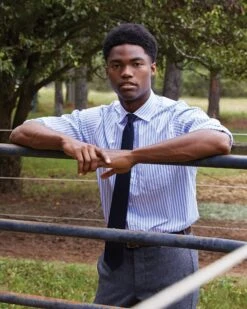 Spread Collar Dress Shirt In Sky Awning Stripe Poplin 5 Spread Collar Dress Shirt In Sky Awning Stripe Poplin -HERNO || ULLA JOHNSON || A.P.C. Shop M F23 CATALOG S49151 23 D1 PDP