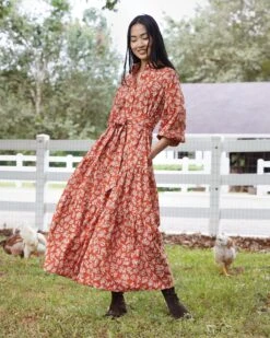 Isla Shirtdress In Orange Autumn Floral Crinkle Cotton -HERNO || ULLA JOHNSON || A.P.C. Shop M F23 CATALOG S71402 29 D1 PDP