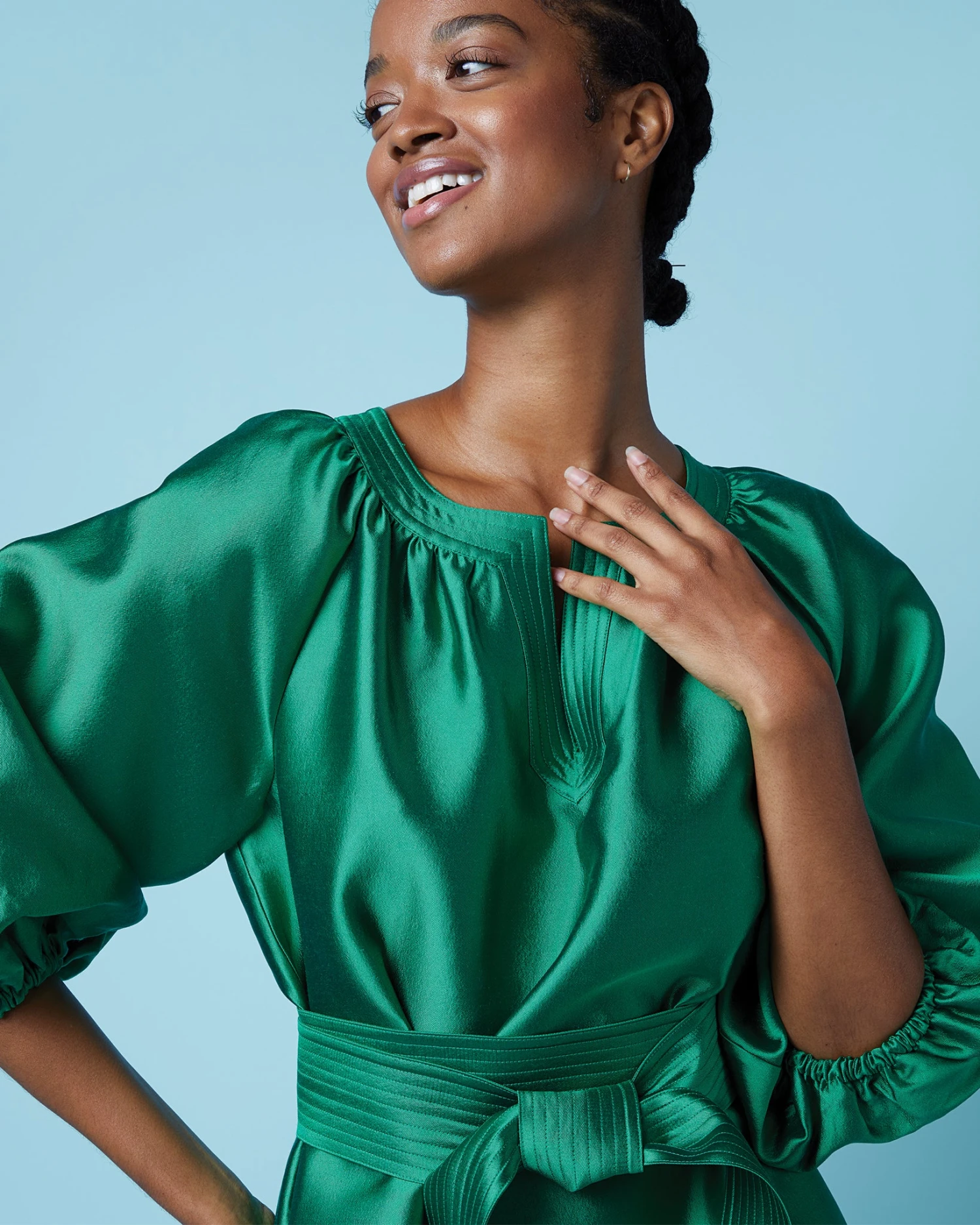 Trapunto Blouson Dress In Emerald Silk/Wool 13 Trapunto Blouson Dress In Emerald Silk/Wool - Image 13