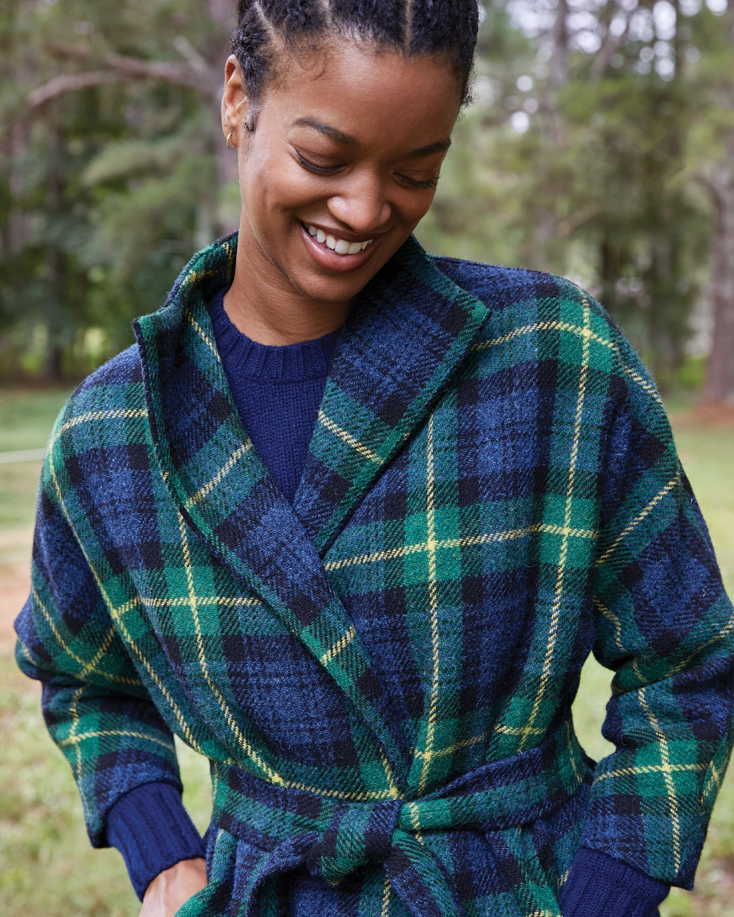 Kimono Carina Coat In Navy/Green Gordon Modern Tartan Wool 12 Kimono Carina Coat In Navy/Green Gordon Modern Tartan Wool - Image 12