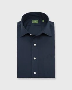 Spread Collar Sport Shirt In Navy Poplin
