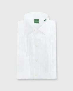 French-Cuff Pleated Bib-Front Tuxedo Shirt In White Poplin
