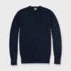 Classic V-Neck Sweater In Dark Navy Cashmere