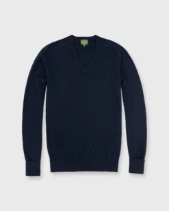 Classic V-Neck Sweater In Dark Navy Cashmere