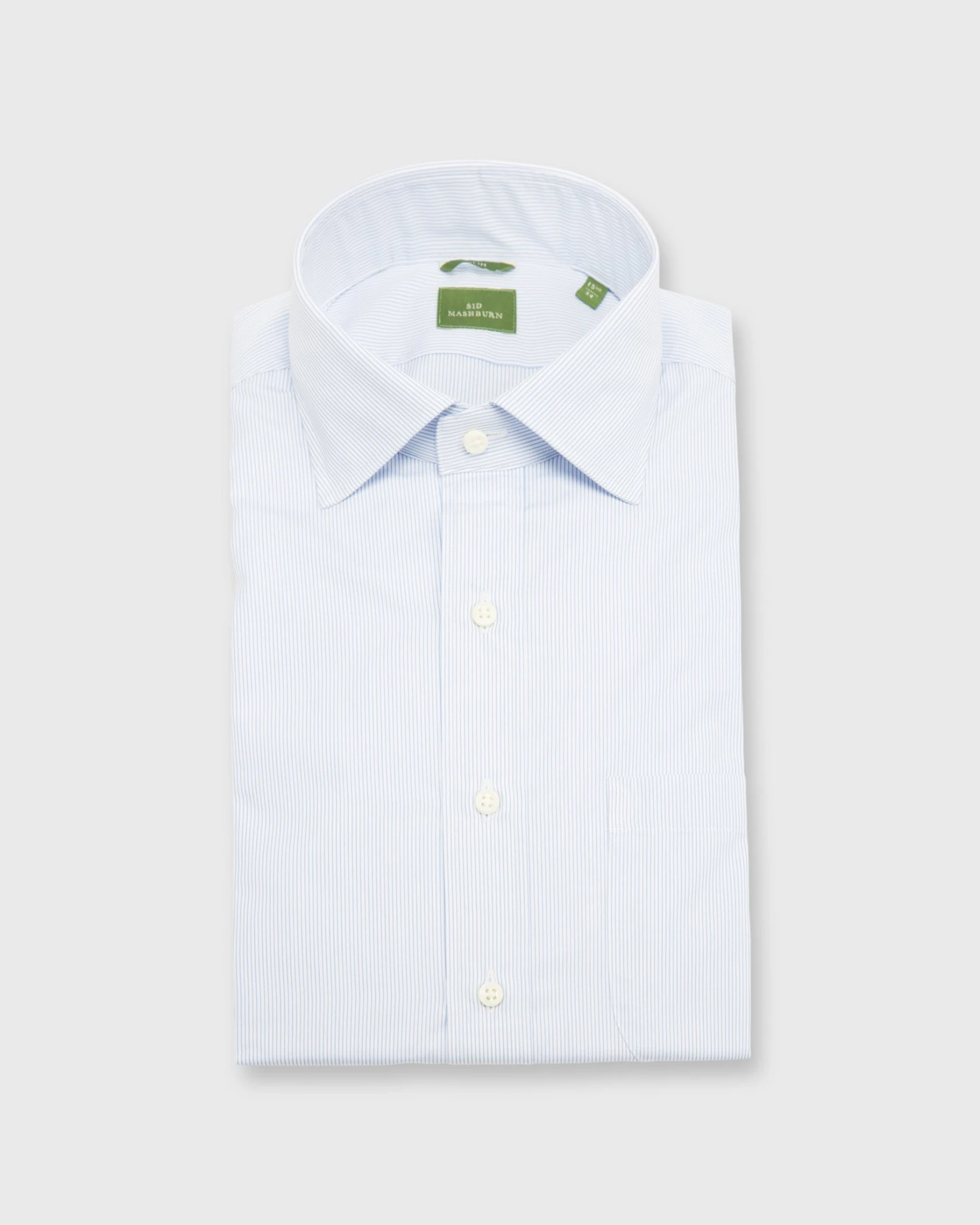 Slim-Fit Spread Collar Dress Shirt In Sky Pencil Stripe Poplin 1 Slim-Fit Spread Collar Dress Shirt In Sky Pencil Stripe Poplin