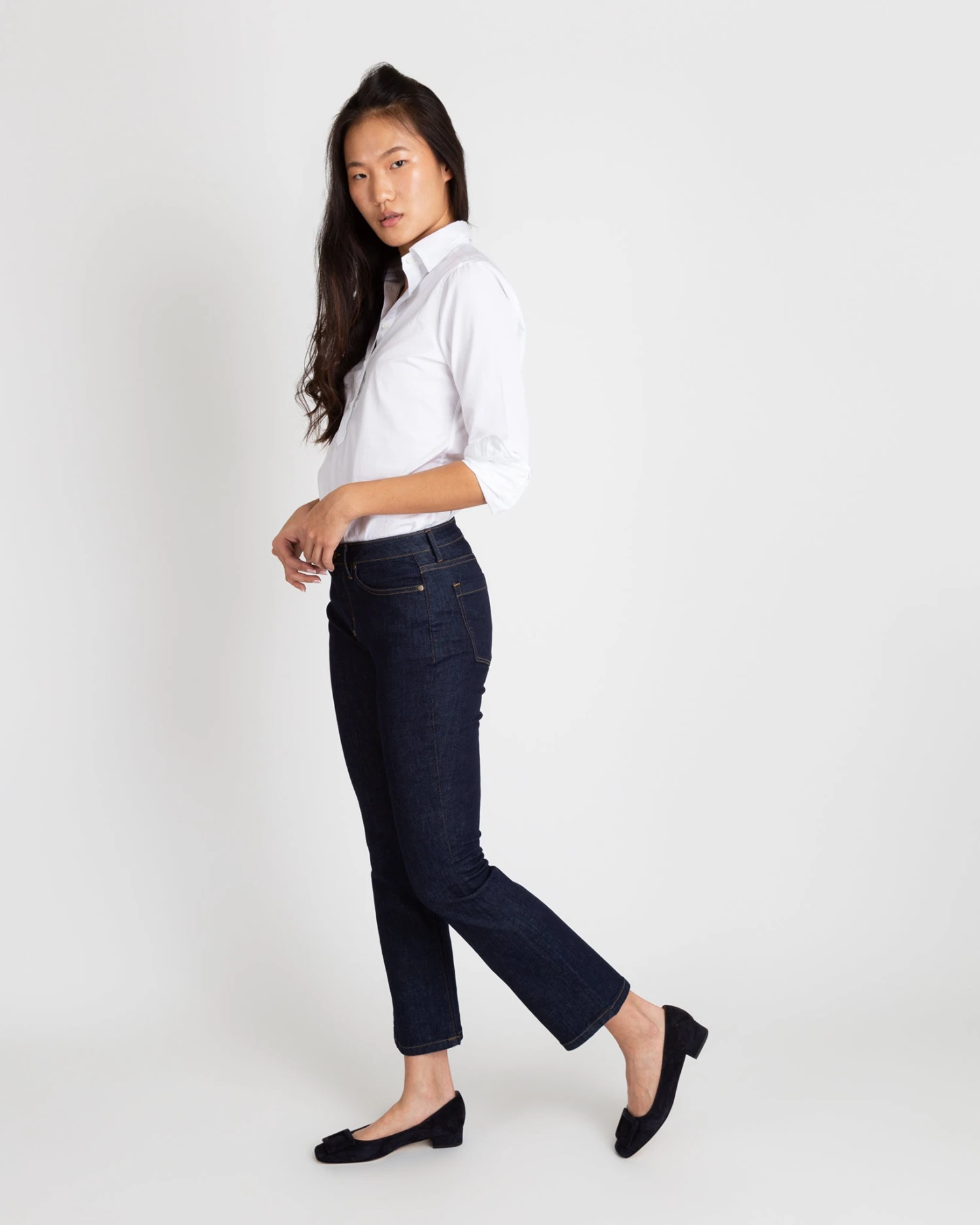 Flare Cropped 5-Pocket Jean In Indigo Stretch Denim 3 Flare Cropped 5-Pocket Jean In Indigo Stretch Denim - Image 3