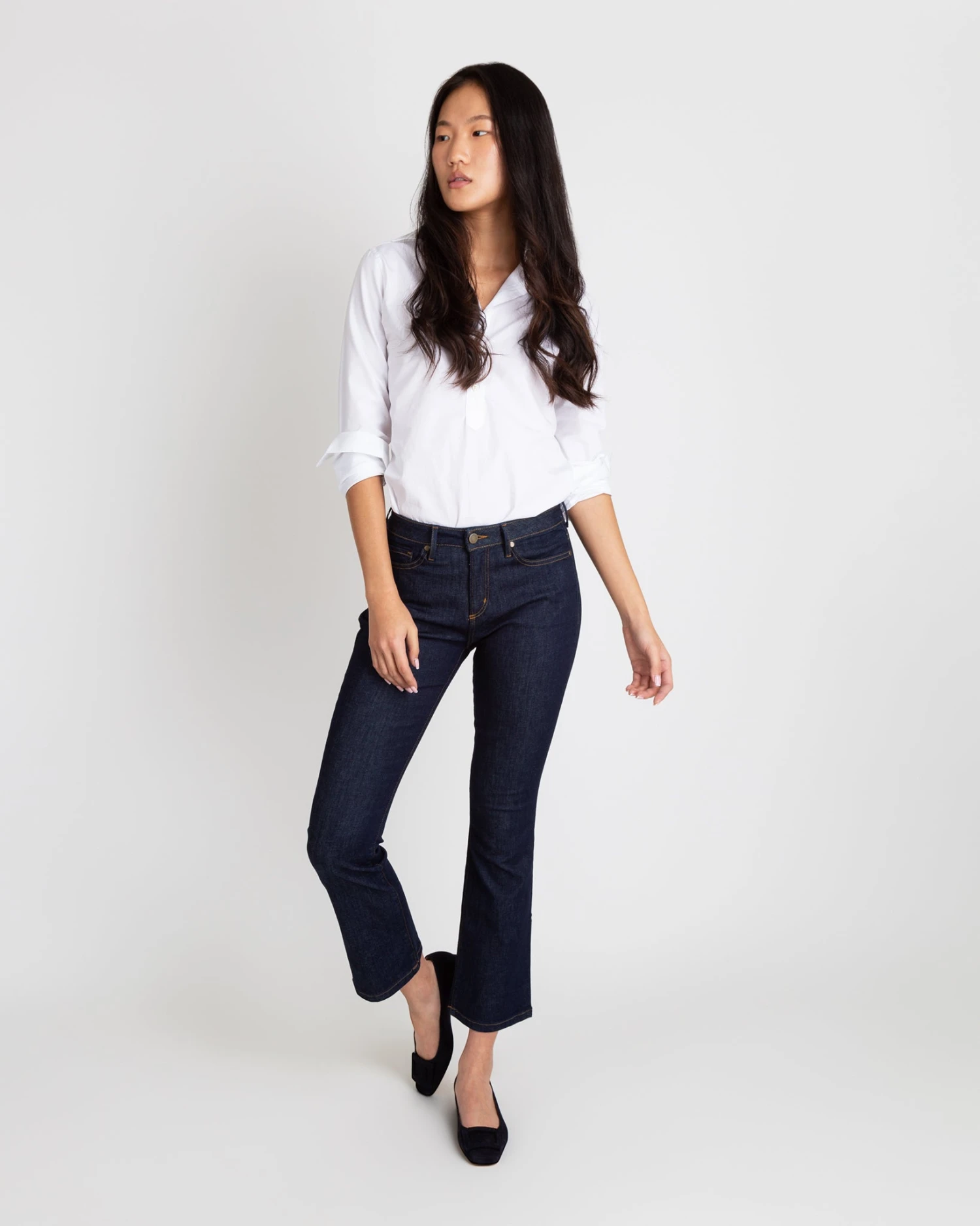 Flare Cropped 5-Pocket Jean In Indigo Stretch Denim 2 Flare Cropped 5-Pocket Jean In Indigo Stretch Denim - Image 2