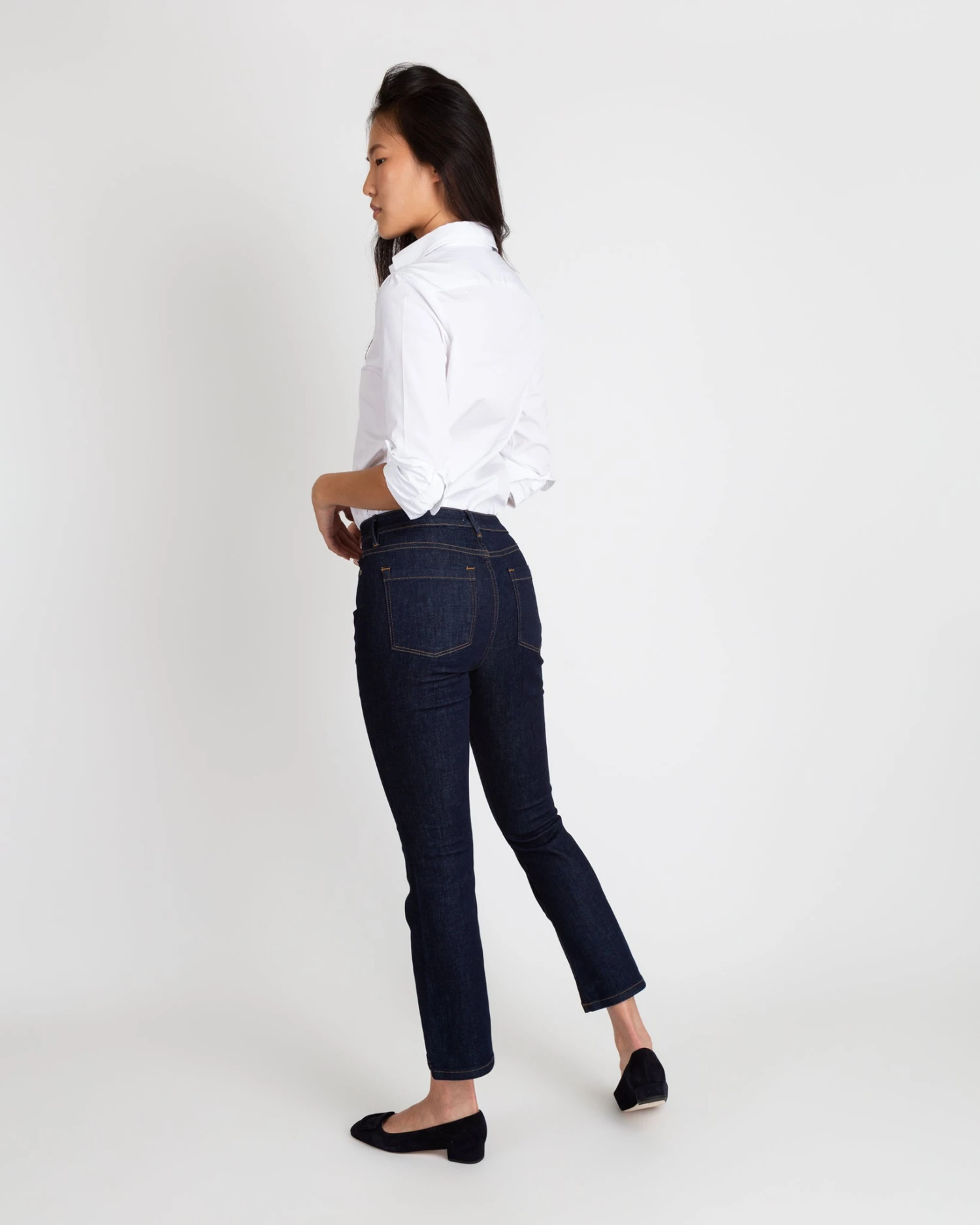 Flare Cropped 5-Pocket Jean In Indigo Stretch Denim 4 Flare Cropped 5-Pocket Jean In Indigo Stretch Denim - Image 4