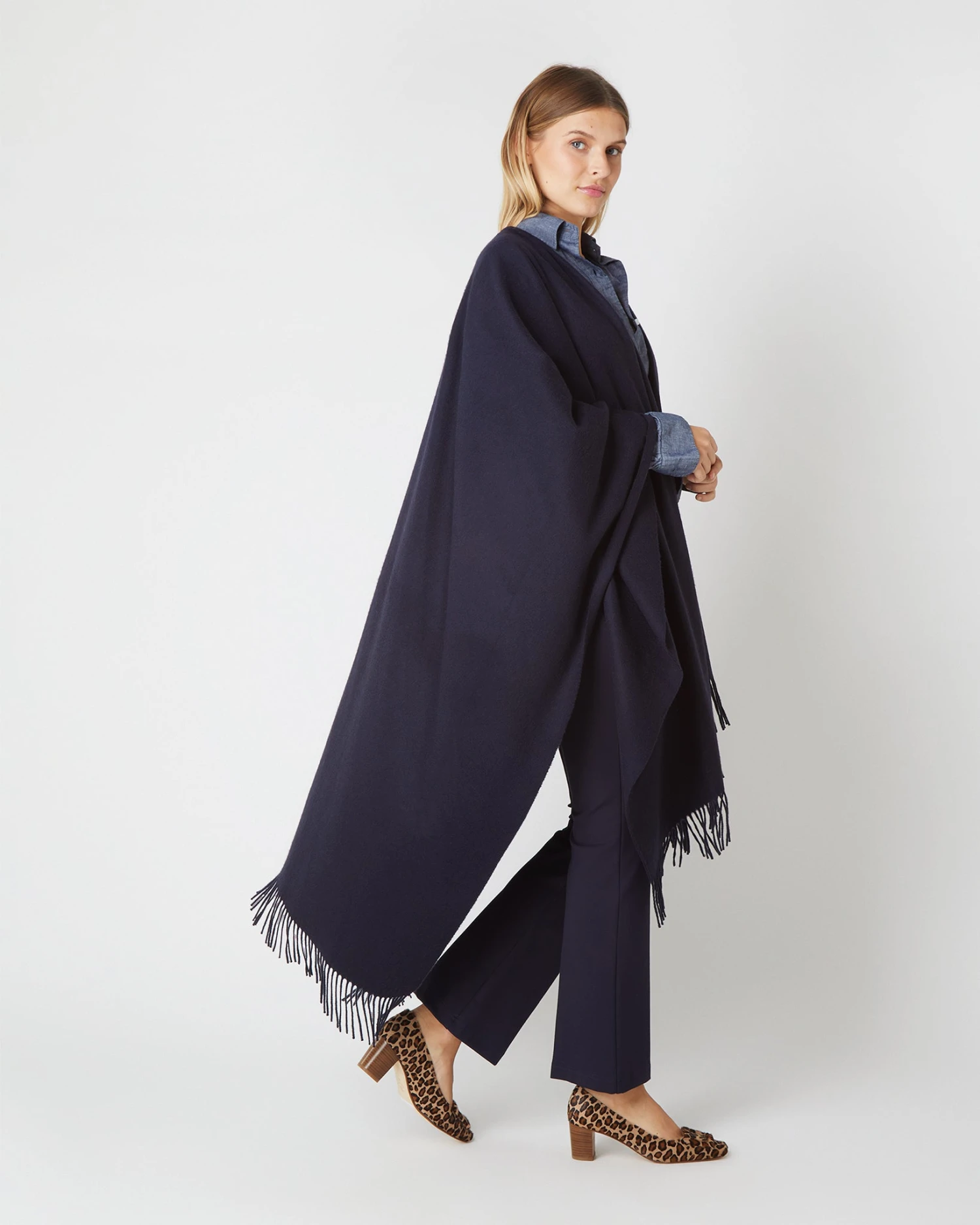 Cashmere Cape In Navy 2 Cashmere Cape In Navy - Image 2