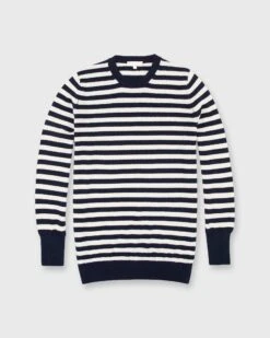 Cydney Boyfriend Crewneck Sweater In Navy/Ivory Stripe Cashmere