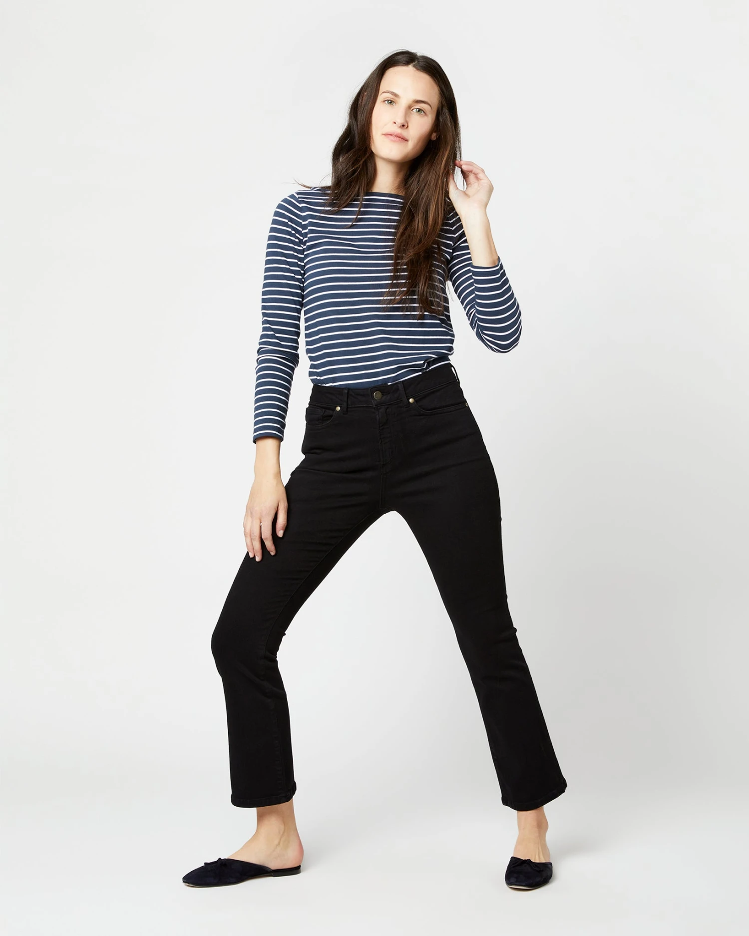 Flare Cropped 5-Pocket Jean In Black Stretch Denim 2 Flare Cropped 5-Pocket Jean In Black Stretch Denim - Image 2