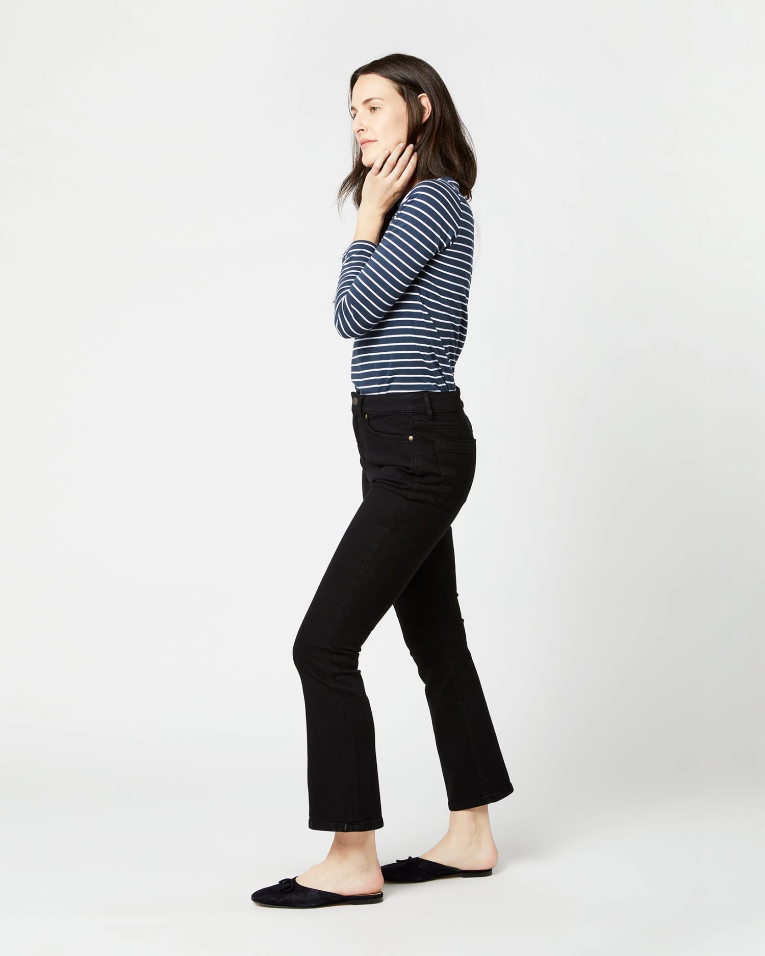 Flare Cropped 5-Pocket Jean In Black Stretch Denim 3 Flare Cropped 5-Pocket Jean In Black Stretch Denim - Image 3