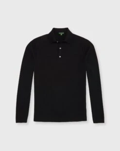 Long-Sleeved Rally Polo Sweater In Black Cotton