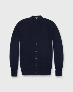 Classic V-Neck Cardigan In Navy Cashmere