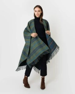 Reversible Lambswool Cape In Bright Check/Dark Check