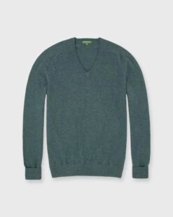 Classic V-Neck Sweater In Heather Pine Cashmere