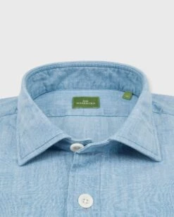 Band-Hem Work Shirt In Extra Light Washed Chambray -HERNO || ULLA JOHNSON || A.P.C. Shop S57632 3