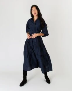 Isla Shirtdress In Navy Habotai