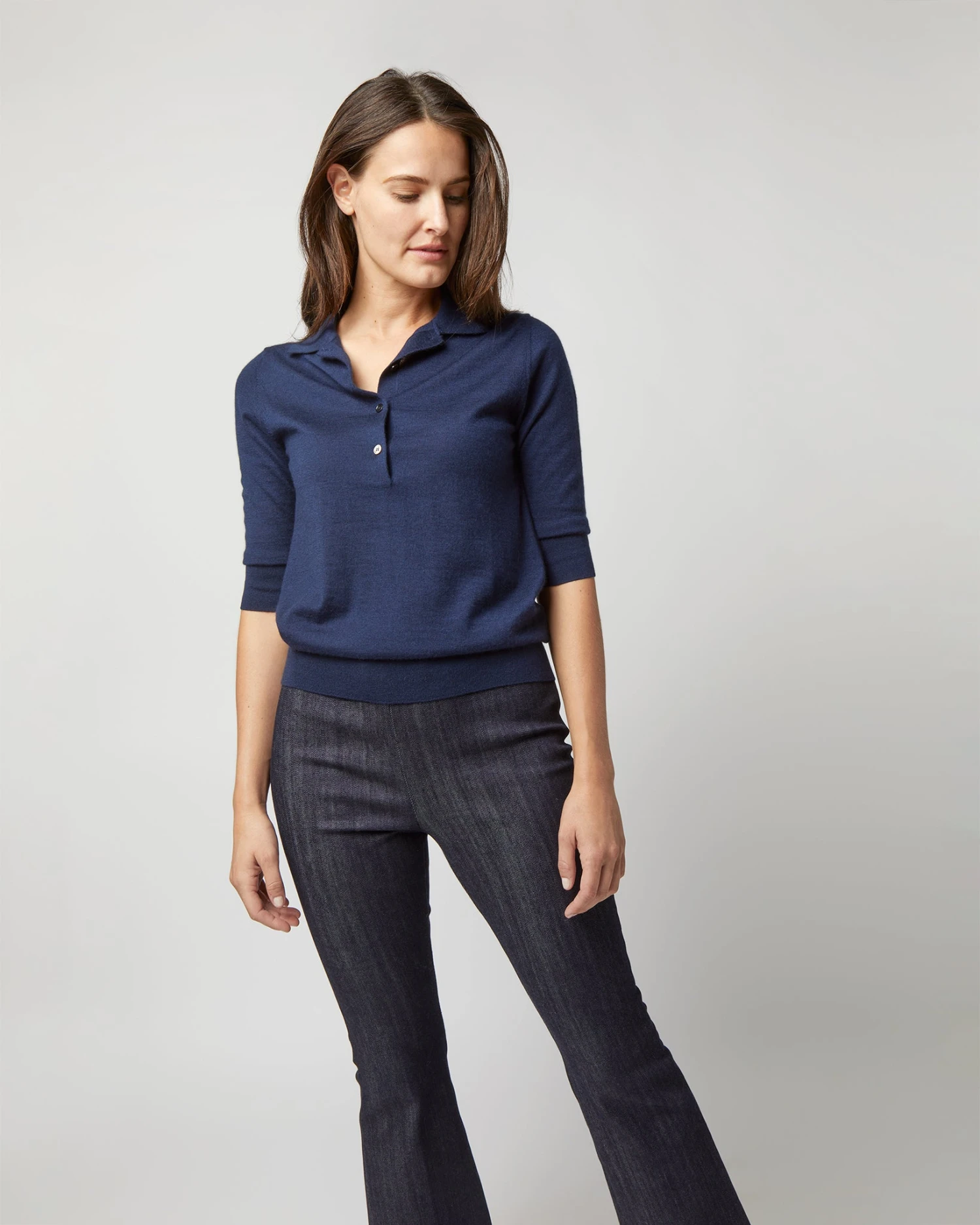 Natasha Polo Sweater In Navy Cashmere 2 Natasha Polo Sweater In Navy Cashmere - Image 2