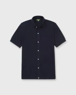 Full-Placket Shirt Sweater In Navy Cotton