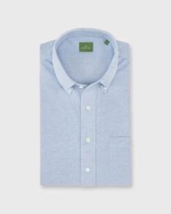 Knit Button-Down Popover Shirt In Sky Blue Oxford Pique