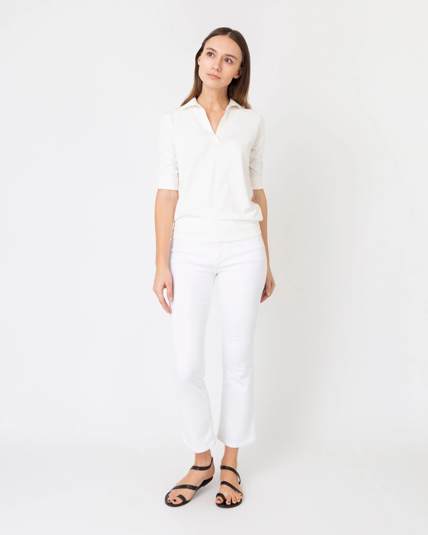 Half-Sleeved Georgina Sweater In Ivory Cotton/Silk 2 Half-Sleeved Georgina Sweater In Ivory Cotton/Silk - Image 2
