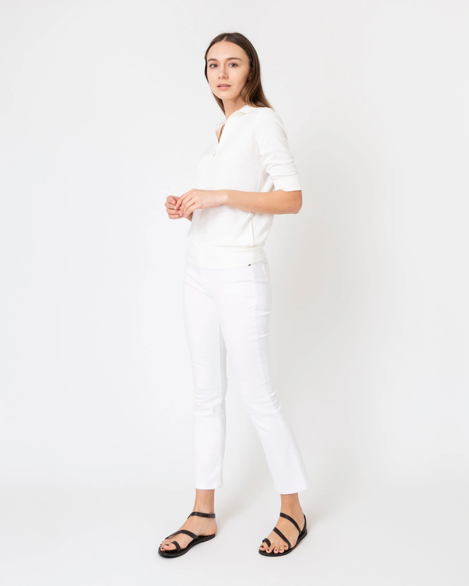 Half-Sleeved Georgina Sweater In Ivory Cotton/Silk 3 Half-Sleeved Georgina Sweater In Ivory Cotton/Silk - Image 3