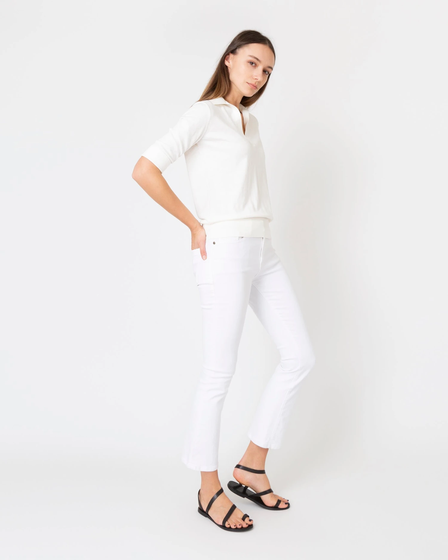 Half-Sleeved Georgina Sweater In Ivory Cotton/Silk 4 Half-Sleeved Georgina Sweater In Ivory Cotton/Silk - Image 4