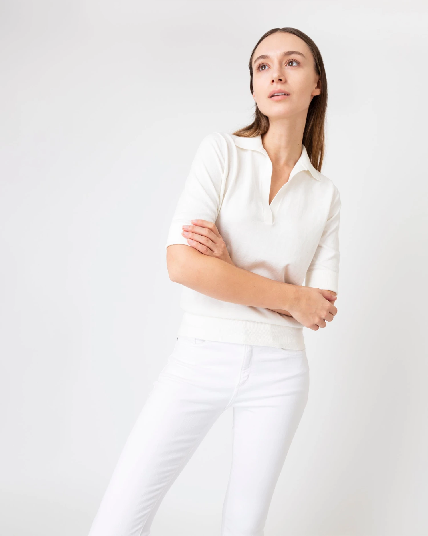 Half-Sleeved Georgina Sweater In Ivory Cotton/Silk 6 Half-Sleeved Georgina Sweater In Ivory Cotton/Silk - Image 6