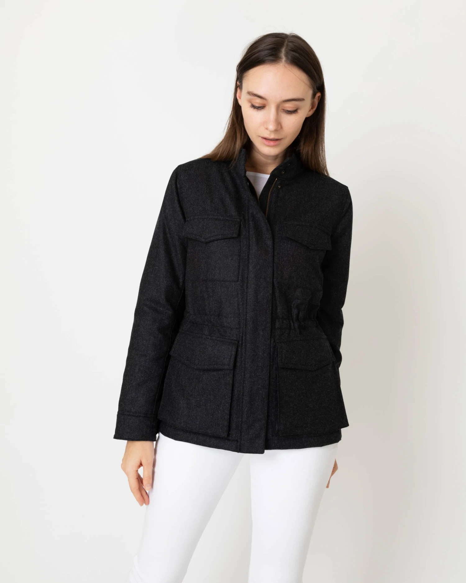 Quilted M65 Jacket In Charcoal Flannel 2 Quilted M65 Jacket In Charcoal Flannel - Image 2