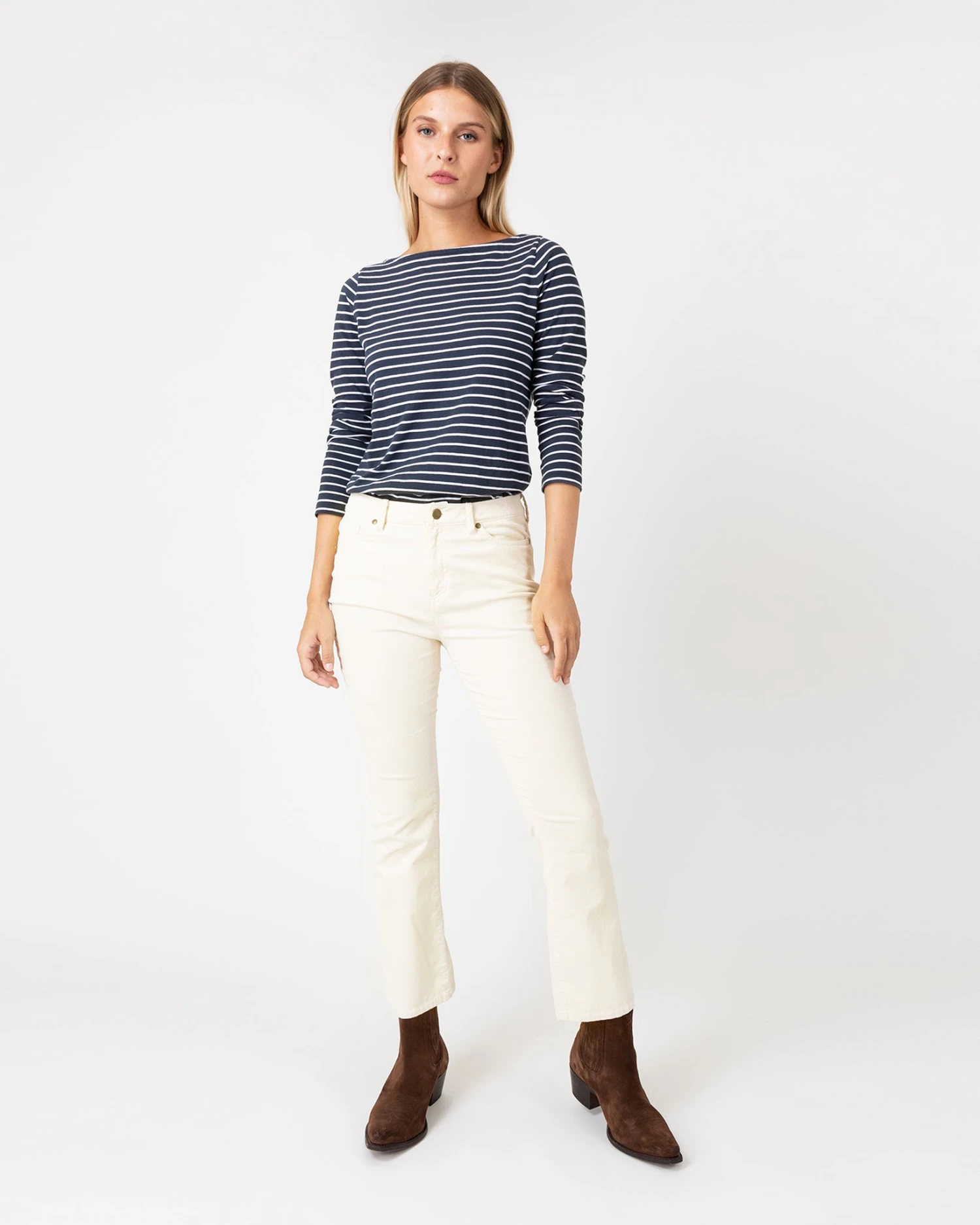 Flare Cropped 5-Pocket Pant In Ivory Stretch Cord 2 Flare Cropped 5-Pocket Pant In Ivory Stretch Cord - Image 2