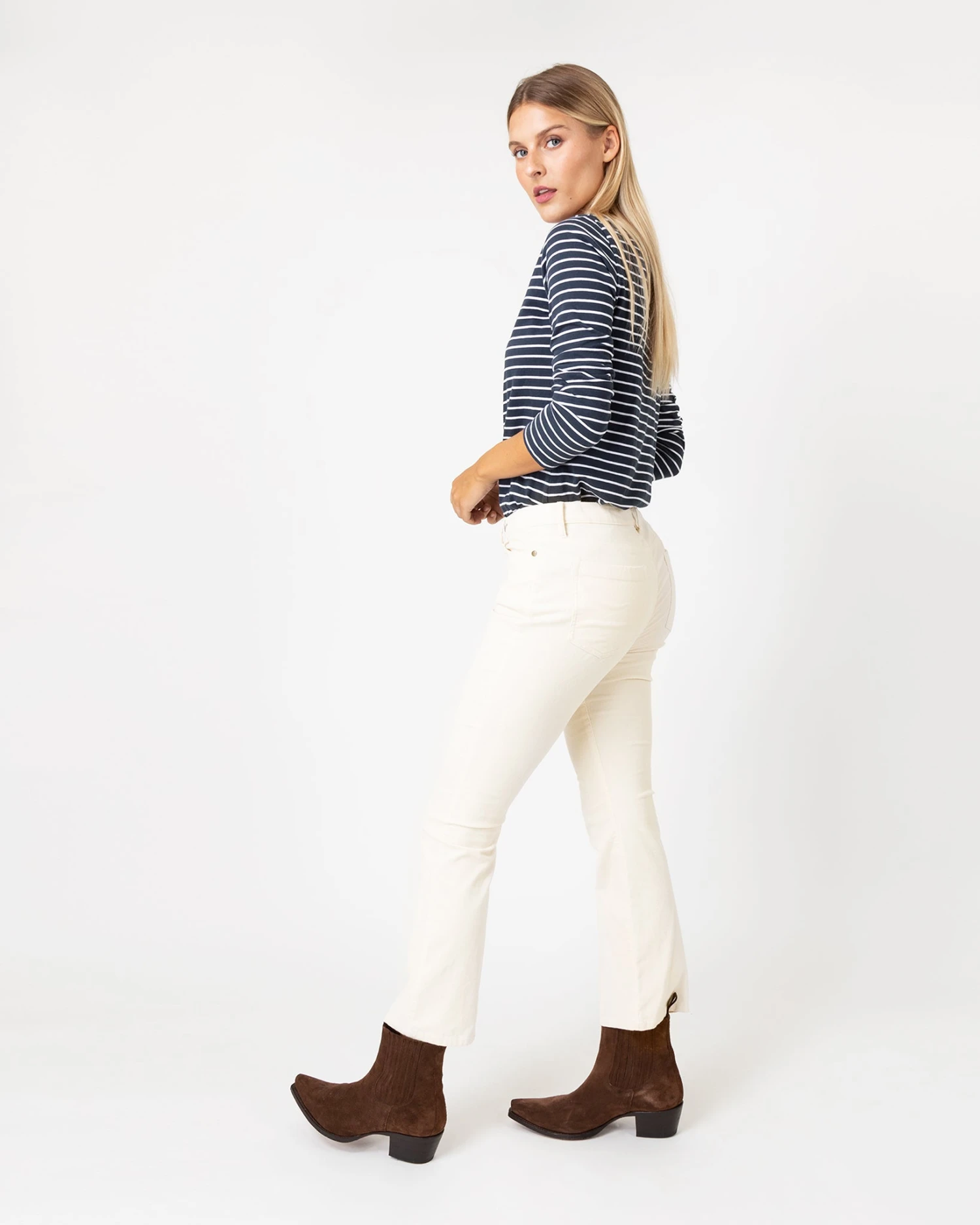 Flare Cropped 5-Pocket Pant In Ivory Stretch Cord 3 Flare Cropped 5-Pocket Pant In Ivory Stretch Cord - Image 3