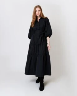 Isla Shirtdress In Black Poplin