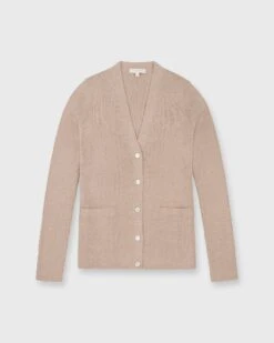 Nia Long-Sleeved Ribbed Cardigan In Oatmeal Cotton/Silk Blend