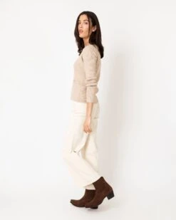 Nia Long-Sleeved Ribbed Cardigan In Oatmeal Cotton/Silk Blend 9 Nia Long-Sleeved Ribbed Cardigan In Oatmeal Cotton/Silk Blend -HERNO || ULLA JOHNSON || A.P.C. Shop S64935 3