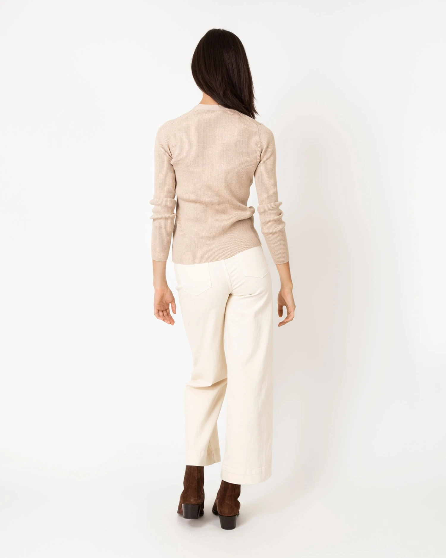 Nia Long-Sleeved Ribbed Cardigan In Oatmeal Cotton/Silk Blend 5 Nia Long-Sleeved Ribbed Cardigan In Oatmeal Cotton/Silk Blend - Image 5