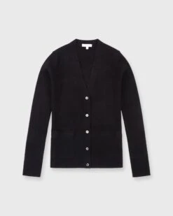 Nia Long-Sleeved Ribbed Cardigan In Black Cotton/Silk Blend