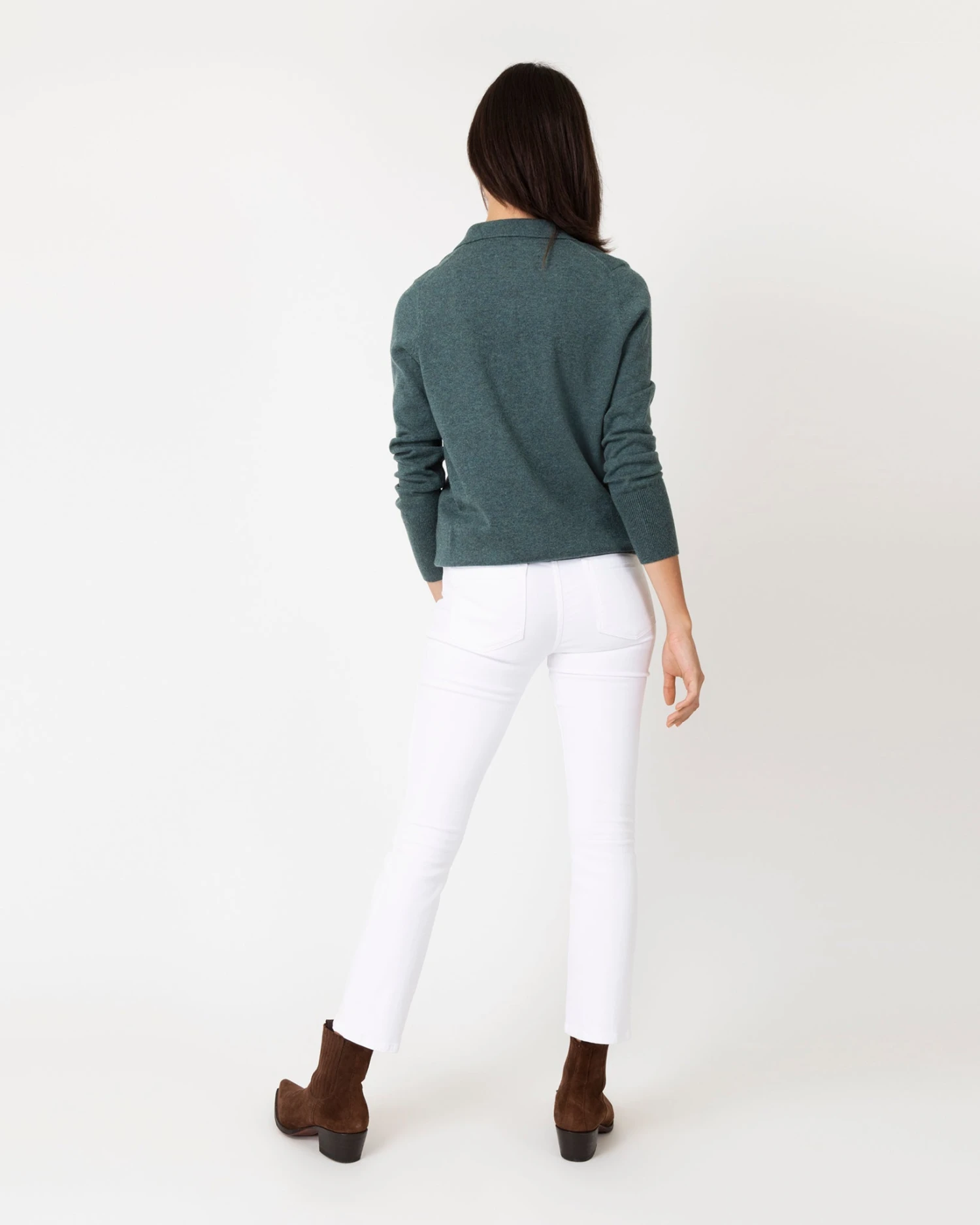 Cydney Johnny-Collar Sweater In Heather Pine Cashmere 5 Cydney Johnny-Collar Sweater In Heather Pine Cashmere - Image 5