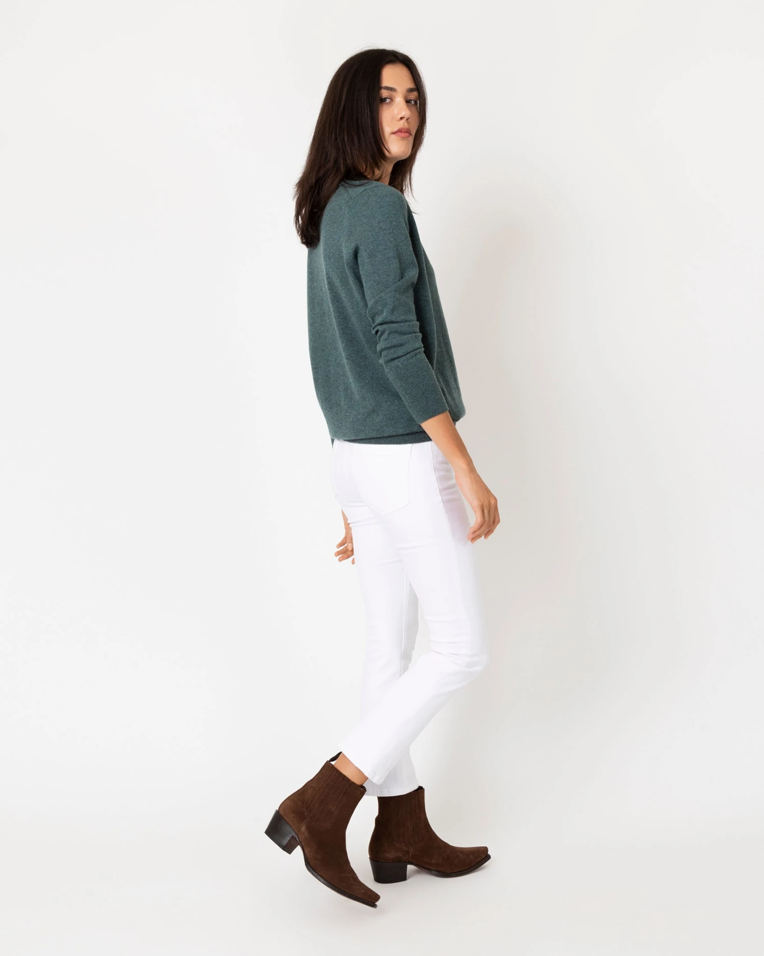 Cydney Johnny-Collar Sweater In Heather Pine Cashmere 4 Cydney Johnny-Collar Sweater In Heather Pine Cashmere - Image 4