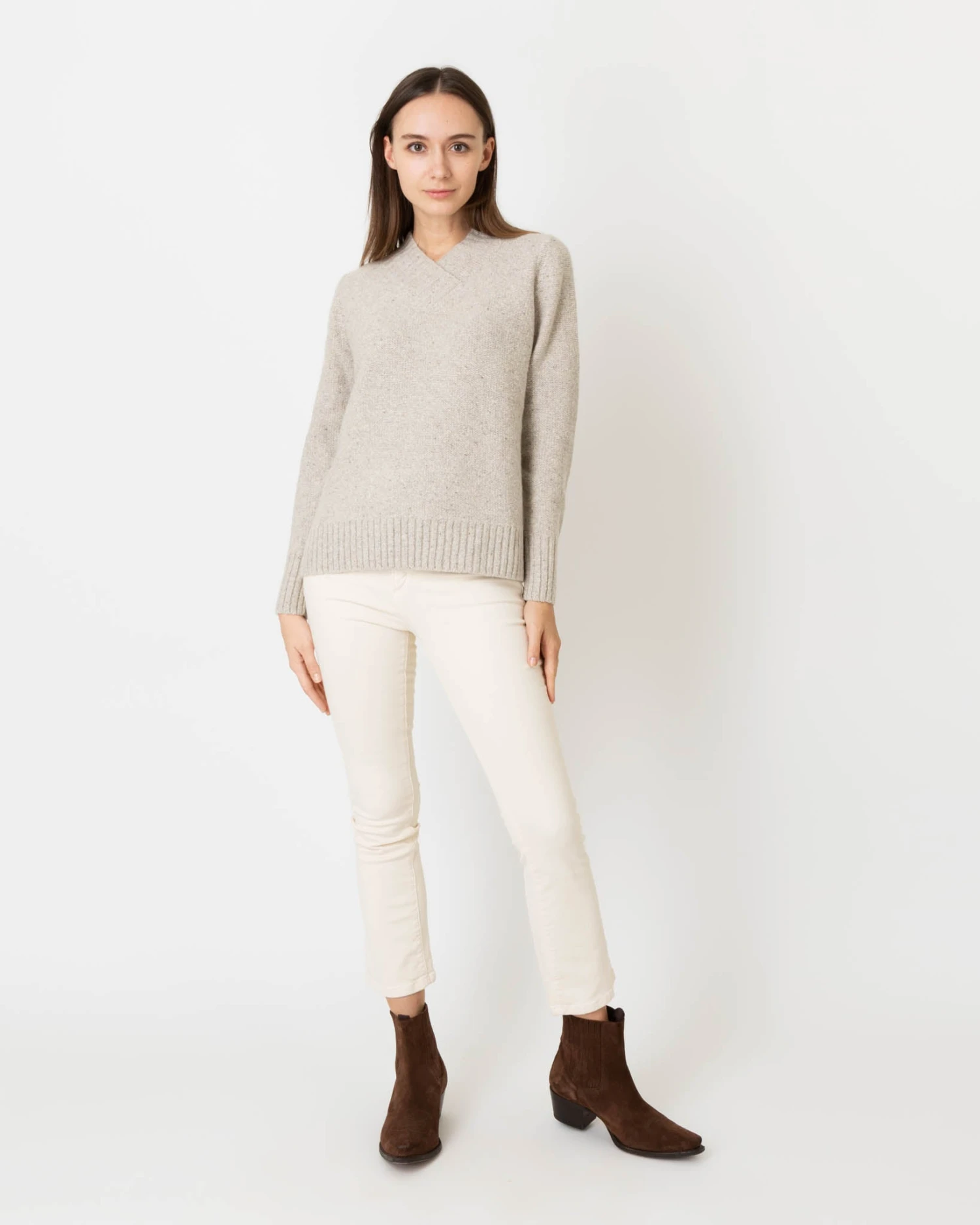 Wrap-Neck Sweater In Oatmeal Donegal Cashmere 2 Wrap-Neck Sweater In Oatmeal Donegal Cashmere - Image 2