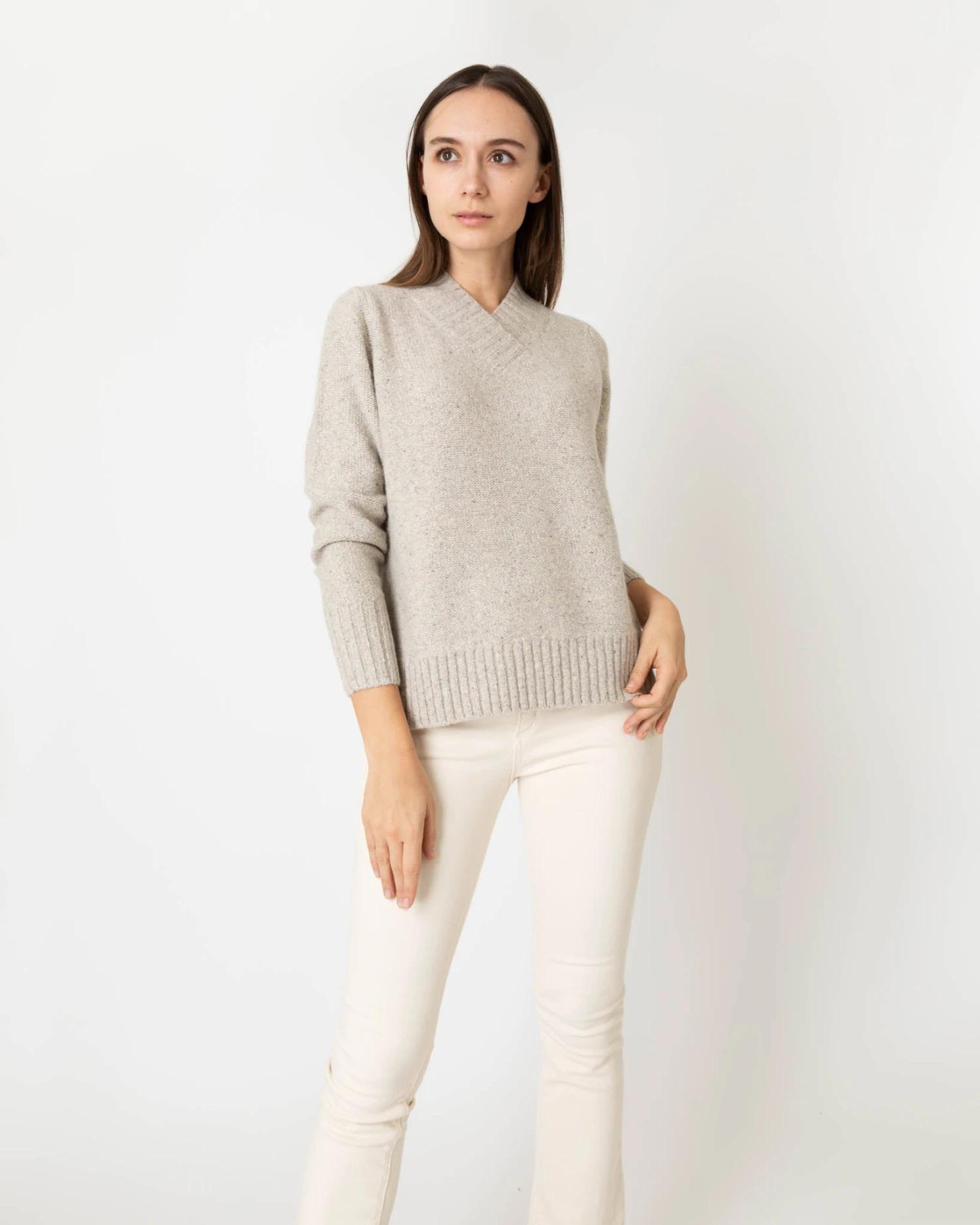 Wrap-Neck Sweater In Oatmeal Donegal Cashmere 7 Wrap-Neck Sweater In Oatmeal Donegal Cashmere - Image 7
