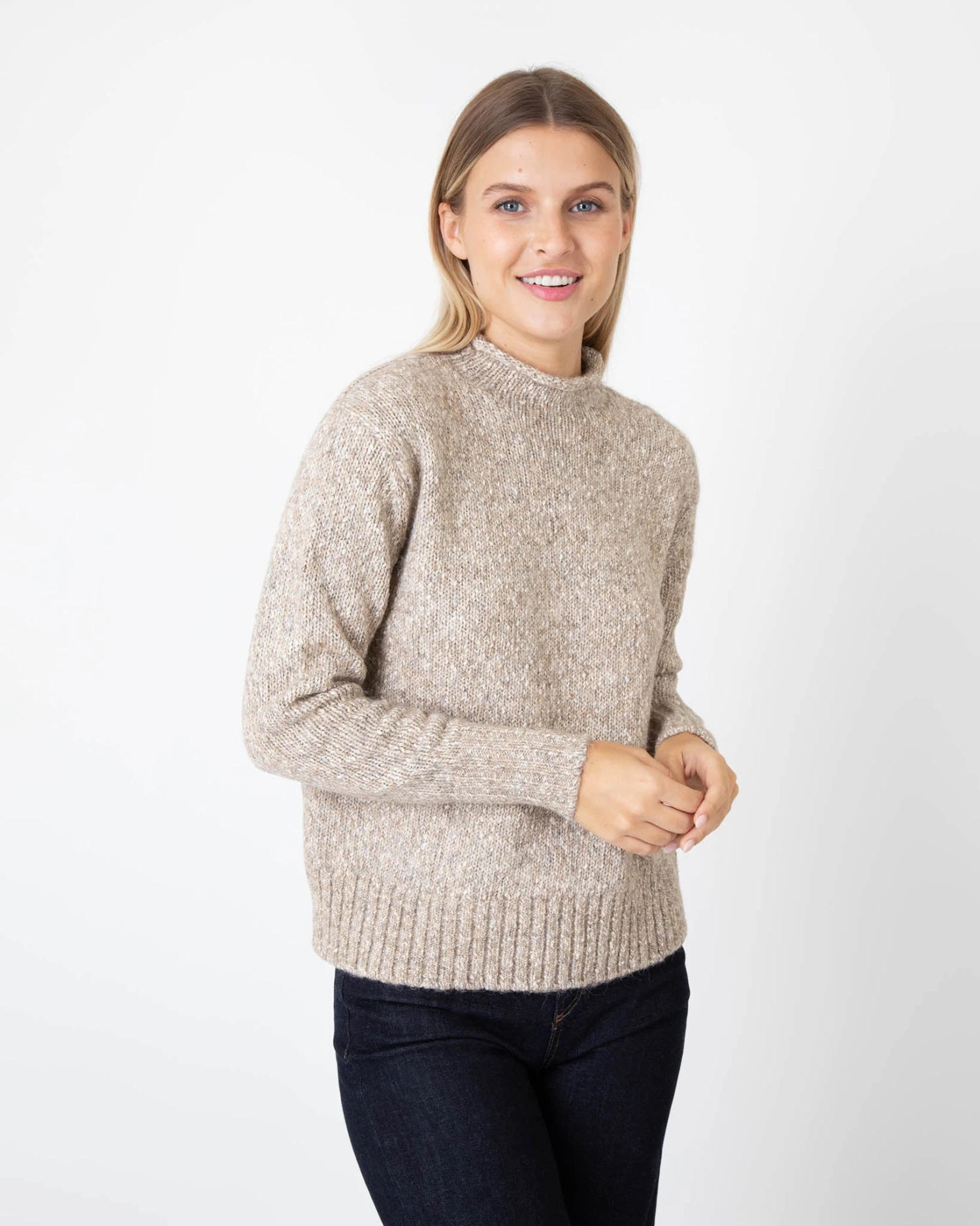 Stevie Sweater In Oatmeal Donegal Cotton/Alpaca Blend 6 Stevie Sweater In Oatmeal Donegal Cotton/Alpaca Blend - Image 6