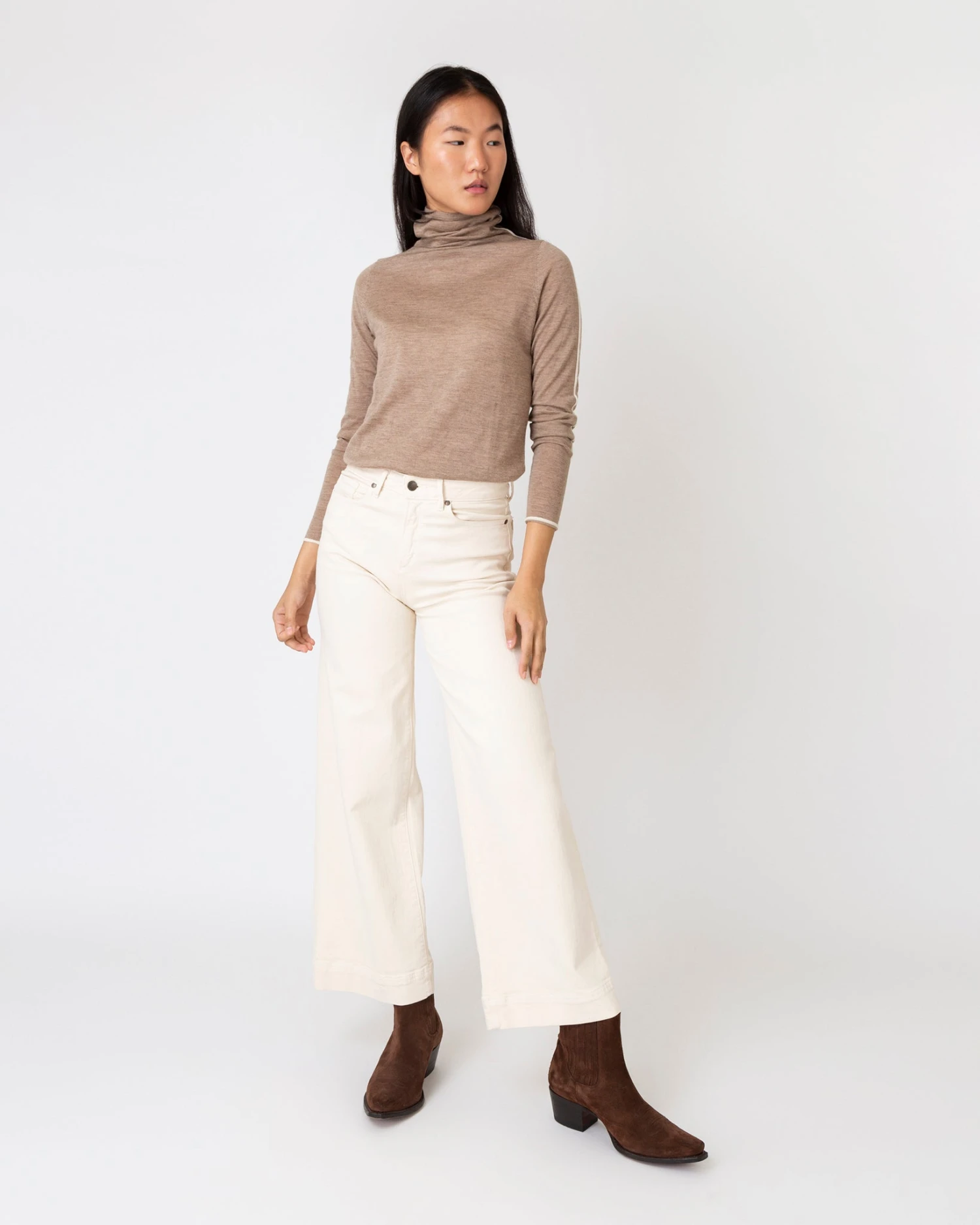 Tipped Funnel-Neck Sweater In Heather Mink Cashmere 6 Tipped Funnel-Neck Sweater In Heather Mink Cashmere - Image 6