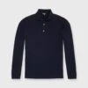 Long-Sleeved Rally Polo Sweater In Navy Cotton
