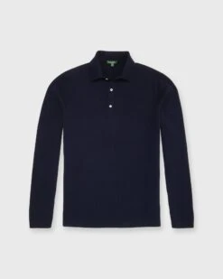 Long-Sleeved Rally Polo Sweater In Navy Cotton