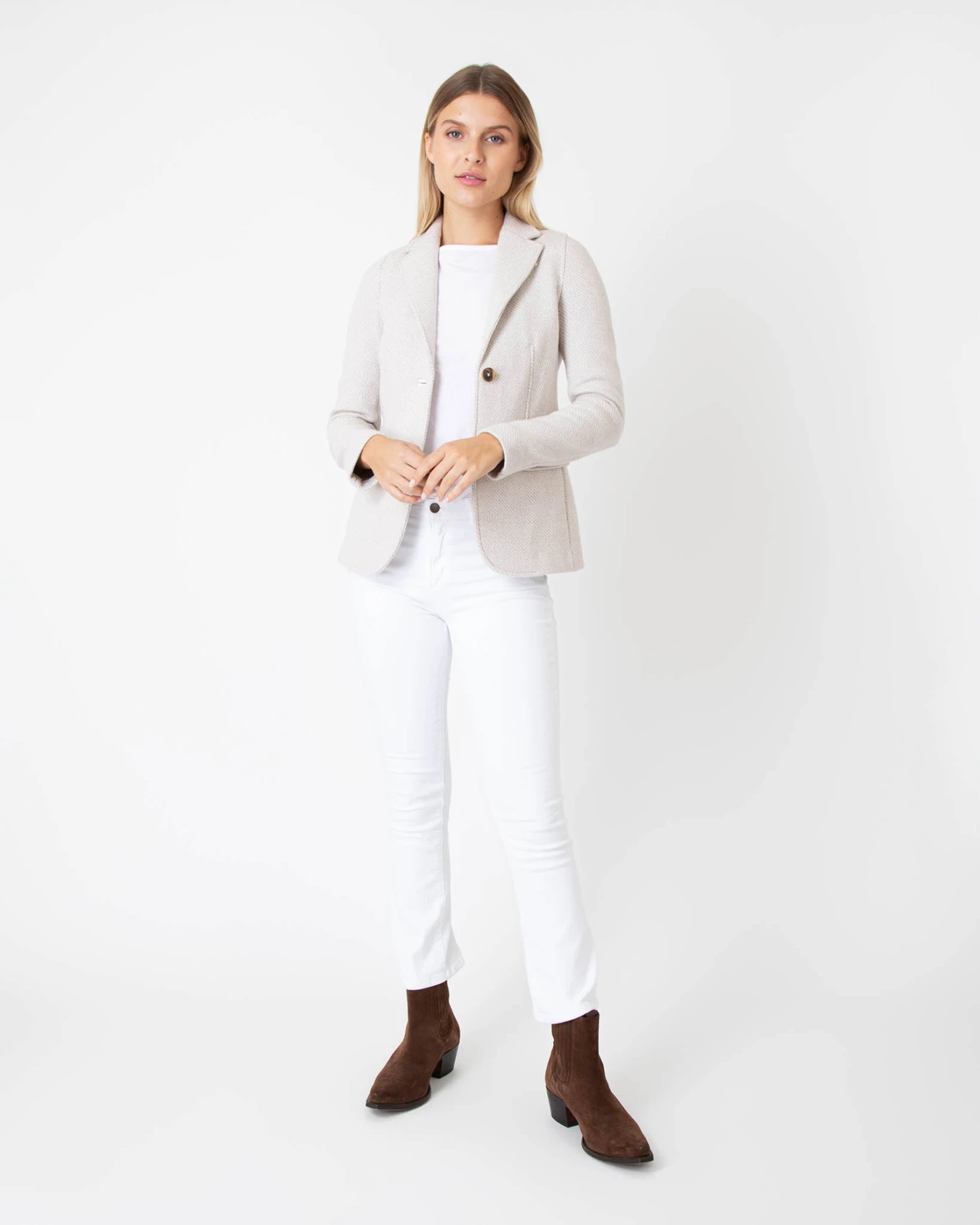 Parker Jacket In White Sand Twill Knit Jacquard 3 Parker Jacket In White Sand Twill Knit Jacquard - Image 3