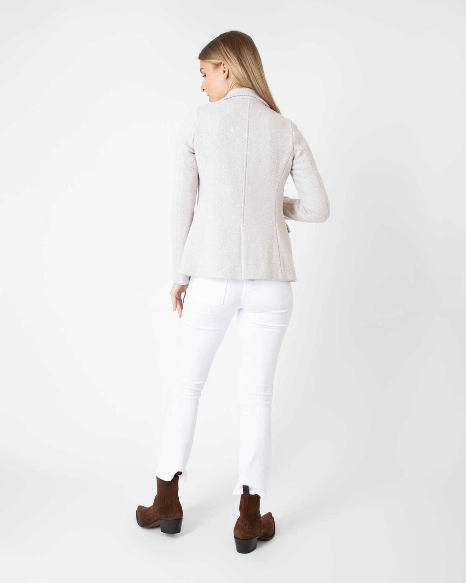 Parker Jacket In White Sand Twill Knit Jacquard 5 Parker Jacket In White Sand Twill Knit Jacquard - Image 5